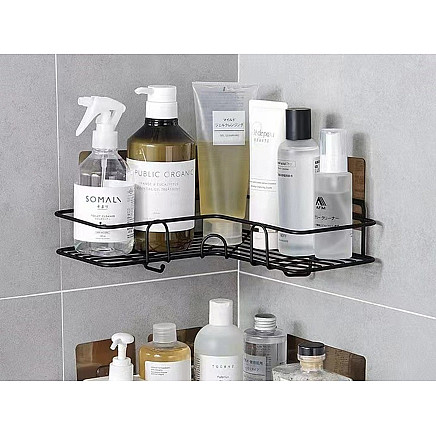 Loft corner bathroom shower shelf hanging hook black
