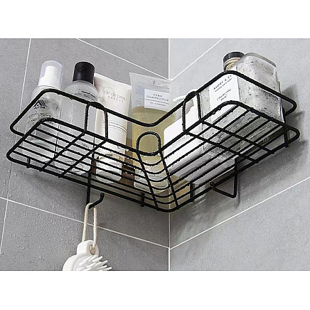 Loft corner bathroom shower shelf hanging hook black
