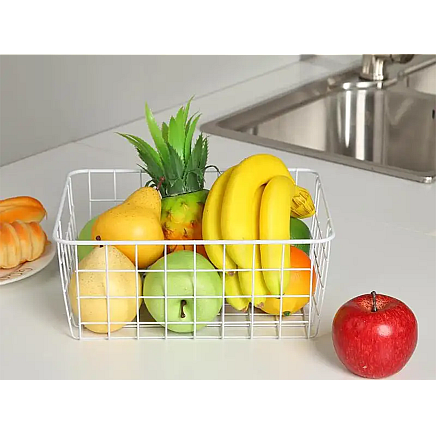 Loft metāla stiepļu organizatora grozs virtuvei augļiem balts liels