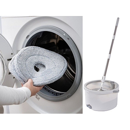 Rotary mop 360 spin bucket set 2x microfibre pads