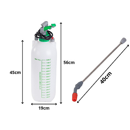 Rokas spiediena dārza smidzinātājs 8L ar pleca siksnu, zaļš-balts