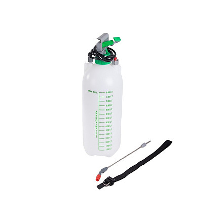 Rokas spiediena dārza smidzinātājs 8L ar pleca siksnu, zaļš-balts