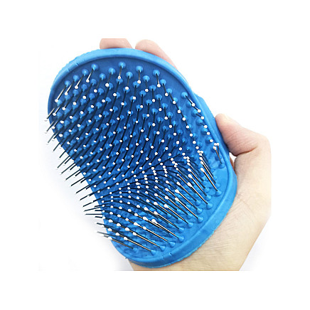 Mīksta masāžas suka suņiem un kaķiem, spalvas un pavilnas ķemme, zila