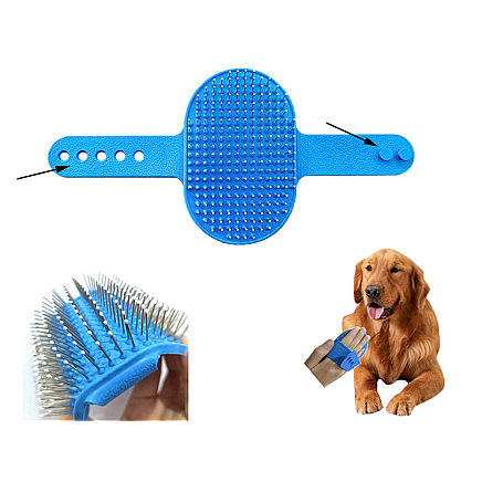 Mīksta masāžas suka suņiem un kaķiem, spalvas un pavilnas ķemme, zila