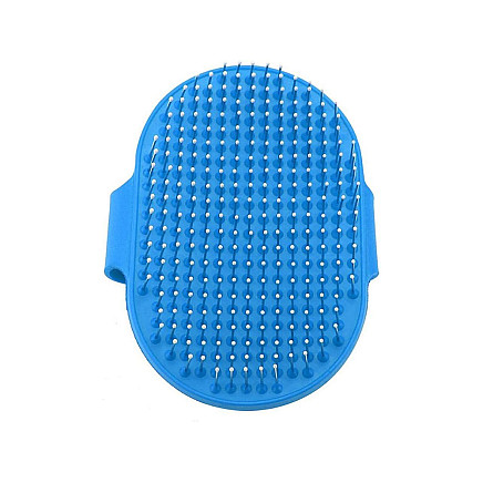 Mīksta masāžas suka suņiem un kaķiem, spalvas un pavilnas ķemme, zila