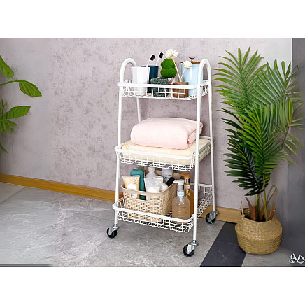 Shelf kitchen bathroom cabinet on wheels metal rack three levels 3