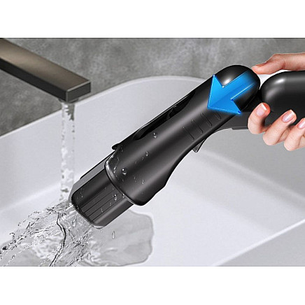 Rokas mini mops ar izsmidzinātāju logiem, grīdām, mēbelēm, melns