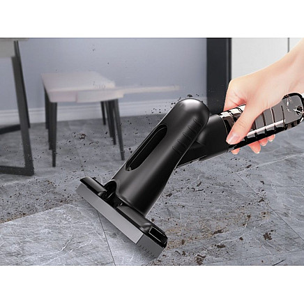 Rokas mini mops ar izsmidzinātāju logiem, grīdām, mēbelēm, melns