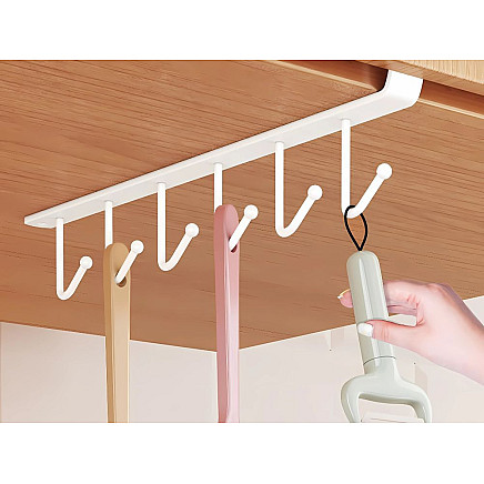 Kitchen hanging rack white metal 6 hooks for utensils hooks