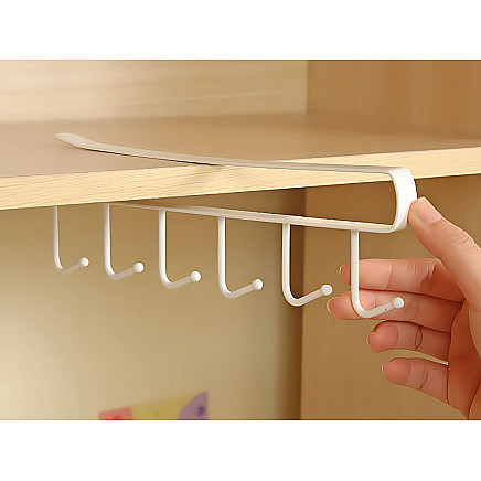 Kitchen hanging rack white metal 6 hooks for utensils hooks