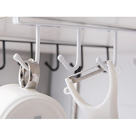 Kitchen hanging rack white metal 6 hooks for utensils hooks