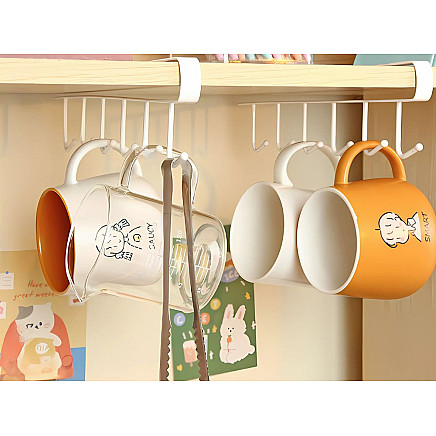 Kitchen hanging rack white metal 6 hooks for utensils hooks