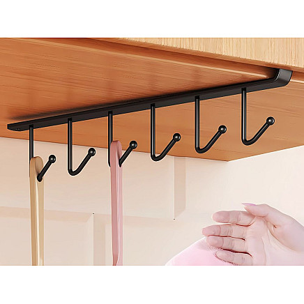 Piekaramais virtuves pakaramais ar 6 āķiem, melns