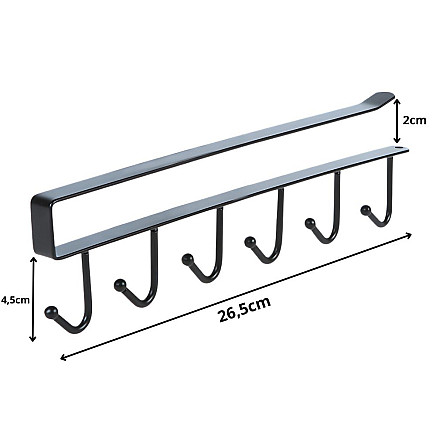 Piekaramais virtuves pakaramais ar 6 āķiem, melns