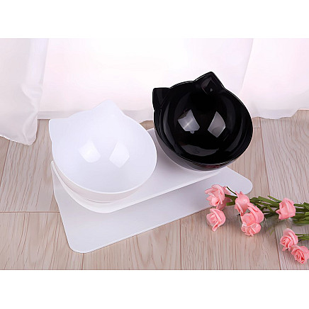 Double bowl for dog cat plastic bowls set for food water 2x400ml