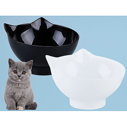 Double bowl for dog cat plastic bowls set for food water 2x400ml