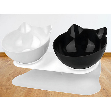Double bowl for dog cat plastic bowls set for food water 2x400ml