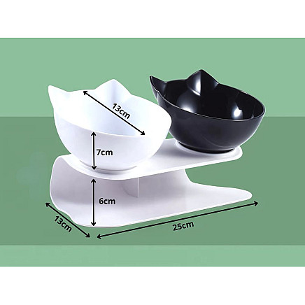 Double bowl for dog cat plastic bowls set for food water 2x400ml