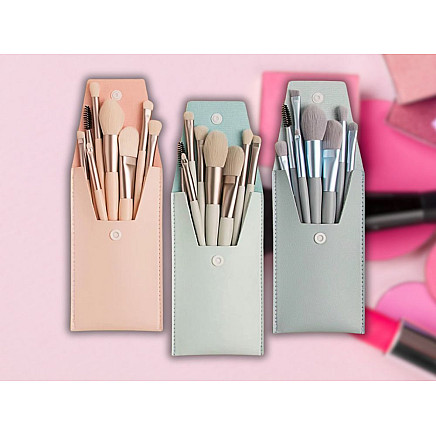 Set of 8 professional eye make-up brushes eyebrows with cosmetic case