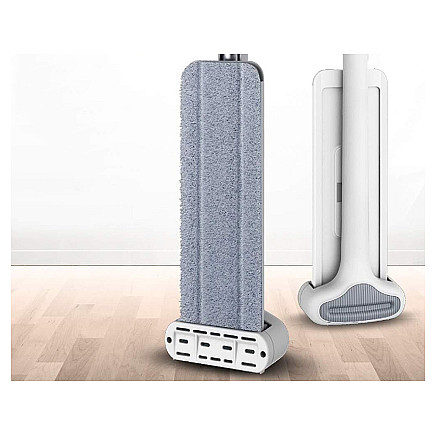 Salokāms plakanais mops ar nospiešanas mehānismu 125 cm, mikrošķiedras, balts