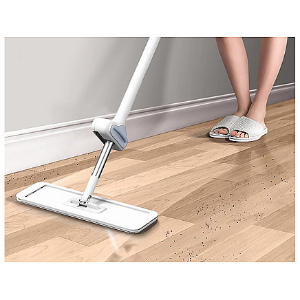 Salokāms plakanais mops ar nospiešanas mehānismu 125 cm, mikrošķiedras, balts