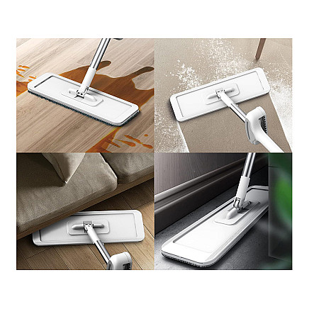 Salokāms plakanais mops ar nospiešanas mehānismu 125 cm, mikrošķiedras, balts