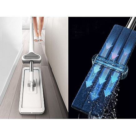 Salokāms plakanais mops ar nospiešanas mehānismu 125 cm, mikrošķiedras, balts