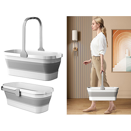 Liela saliekamā silikona bļoda spainis 10L, kompakts veļas grozs tūrismam