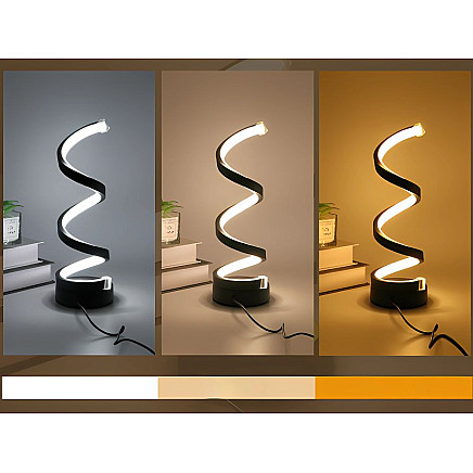 Spiral LED desk lamp, 3 light colours, USB brightness control