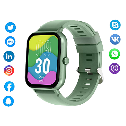 Sporta viedpulkstenis ar Bluetooth zvanu funkciju un silikona siksniņu, zaļš