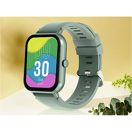 Sporta viedpulkstenis ar Bluetooth zvanu funkciju un silikona siksniņu, zaļš