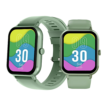 Sporta viedpulkstenis ar Bluetooth zvanu funkciju un silikona siksniņu, zaļš