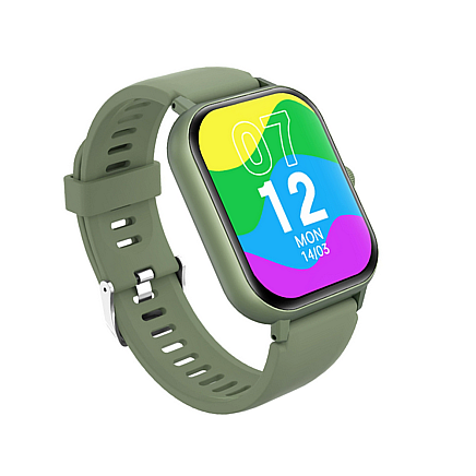 Sporta viedpulkstenis ar Bluetooth zvanu funkciju un silikona siksniņu, zaļš