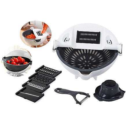 Dārzeņu un augļu griezējs–rīve ar caurduri un mizotāju