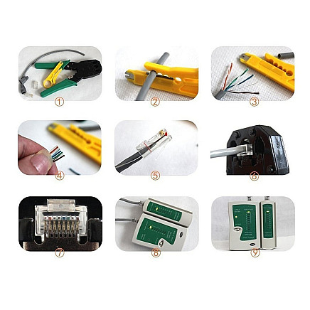 LAN testēšanas komplekts ar LSA un RJ45 krimpēšanas instrumentiem