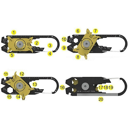 Key ring knife multitool survival 20in1