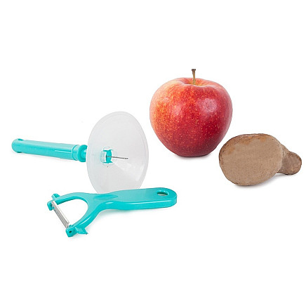 Vegetable peeler fruit scraper with guard