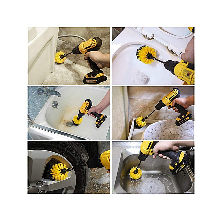 Tīrīšanas birstu komplekts urbjmašīnai un skrūvgrieziem, 3 gab., melns/dzeltens