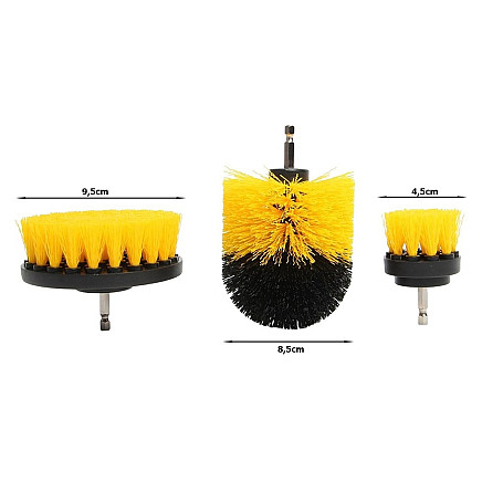 Tīrīšanas birstu komplekts urbjmašīnai un skrūvgrieziem, 3 gab., melns/dzeltens