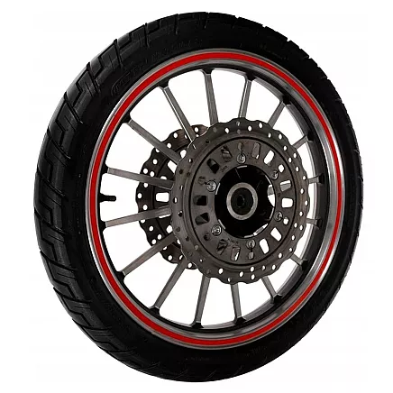 Atstarojošās sarkanās uzlīmes automašīnu un motociklu riteņiem