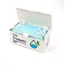 3-slāņu sejas maska - augstas efektivitātes filtrs elpceļu aizsardzībai, universāla izmēra, ērta un regulējama, ar augstu gaisa caurlaidību, 15 gab., zila, iepakojumā