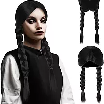 Augstas kvalitātes Ready-Braids sieviešu garā melnā parūka - izturīgi, viegli kopjami sintētiskie mati stilīgām ballītēm, regulējams izmērs 52,7 cm-57,3 cm un viegls svars 159 g