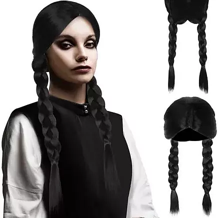 Augstas kvalitātes Ready-Braids sieviešu garā melnā parūka - izturīgi, viegli kopjami sintētiskie mati stilīgām ballītēm, regulējams izmērs 52,7 cm-57,3 cm un viegls svars 159 g
