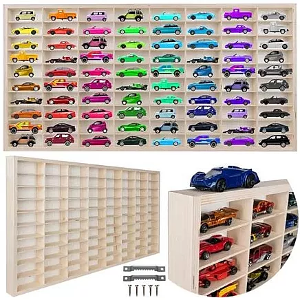 Koka plaukts rotaļu mašīnītēm ar 80 nodalījumiem KRUZZEL 20233