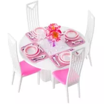 Ēdamistabas mēbeles lellēm, pusdienu galds ar krēsliem