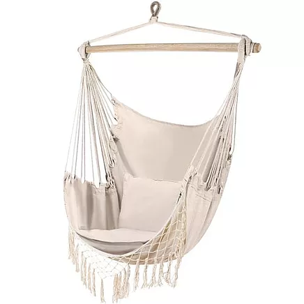 Brazilian hanging hammock-chair with cushions, beige