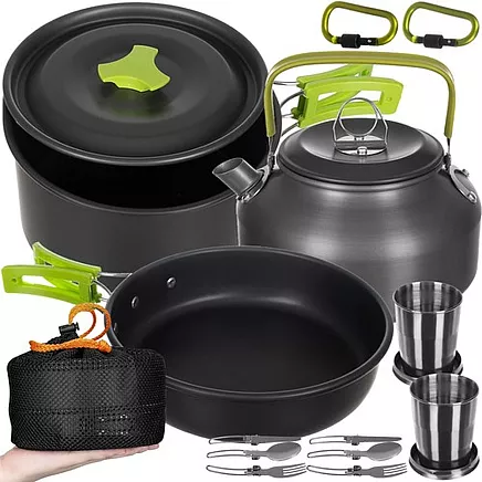 Tūristu trauku komplekts Trizand 23667, 18 gab., universāls pārnēsājams trauku komplekts