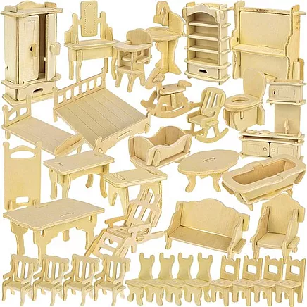 Wooden doll furniture set 34 pieces 23542