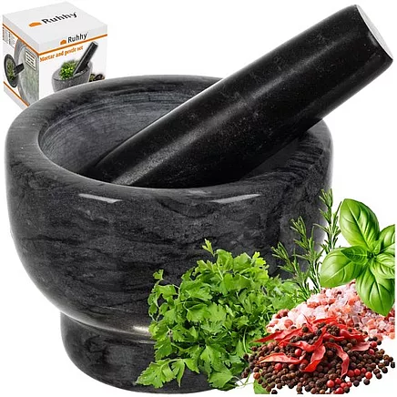 Dabīgā marmora garšvielu piesta ar kociņu