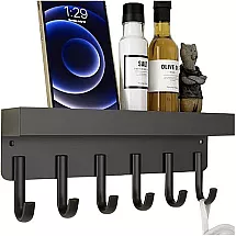 Ruhhy 24603 magnētiskais sienas pakaramais ar plauktu, melns